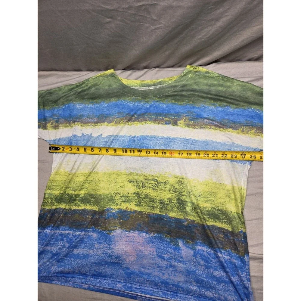 Mens Big & Tall 3XL Blue Green White Striped Crew Neck Short Sleeve T-Shirt
